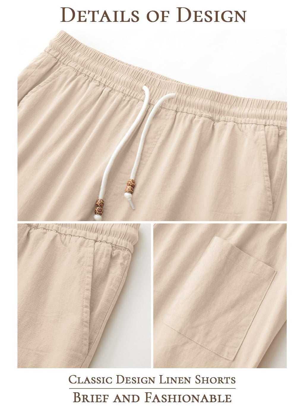 Riskrole Men's Linen Shorts Casual Elastic Waist Drawstring Lightweight Shorts with Pockets Summer Vacation Beach