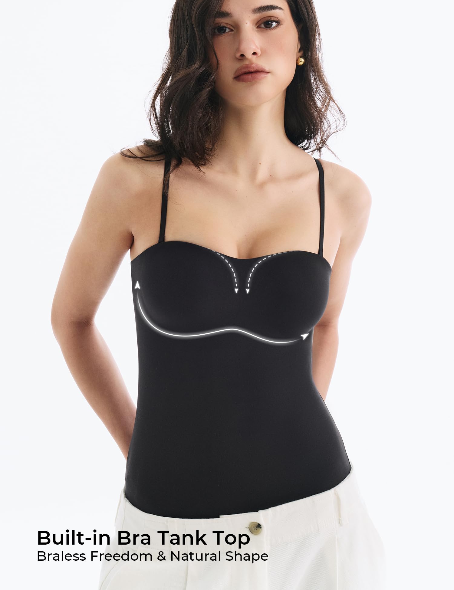 Lehoba Built in Bra Tank Tops for Women, Double Lined Padded Cami Scoop Neck Spaghetti Straps Basic Summer Top 2026, Black XS