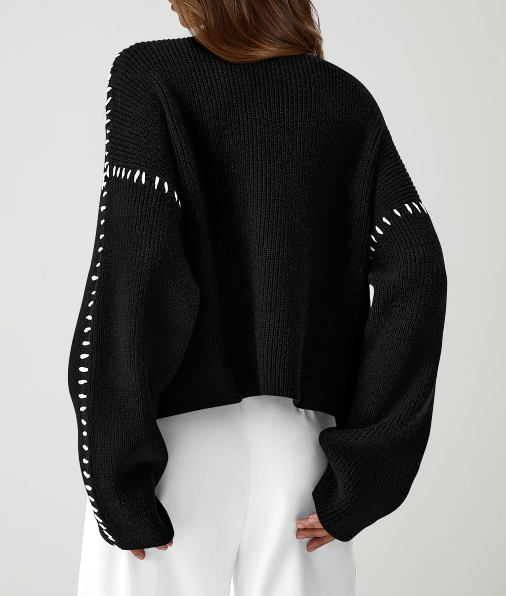 PRETTYGARDEN Women's Chunky Knit Sweaters 2026 Fall Long Sleeve Mock Neck Oversized Pullover Tops Winter Fashion Clothes (Black,Medium)