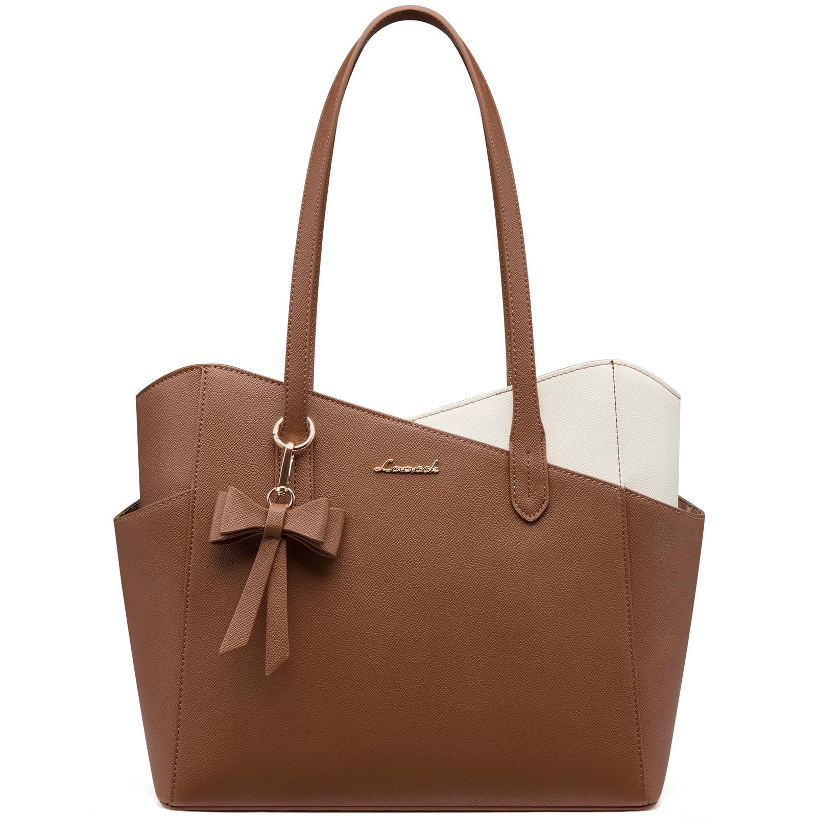 LOVEVOOK Small Tote Purse for Women, 2026 Structured PU Leather Handbags with Top Handle, Elegant Satchel Shoulder Bag Brown