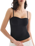 Lehoba Built in Bra Tank Tops for Women, Double Lined Padded Cami Scoop Neck Spaghetti Straps Basic Summer Top 2026, Black XS