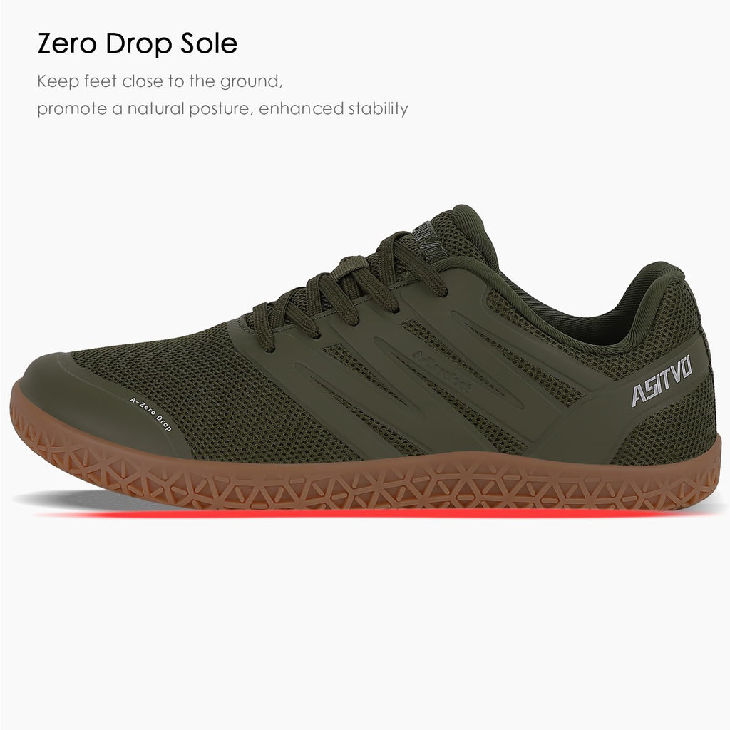 ASITVO Wide Men's Barefoot Zero Drop Sole Minimalist Width Toe Box Walking Shoes Sneakers Size 11 TPU No-Sew Upper Cross-Trainer Trail-Running Shoes Army Green 45