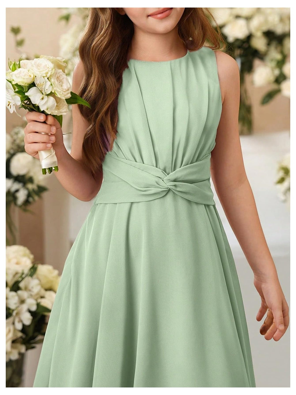 Verdusa Girl's Flower Summer Dresses Sundress Twist Ruched Ruffle Layered Flowy Birthday Wedding Guest Dress Green 10 Years