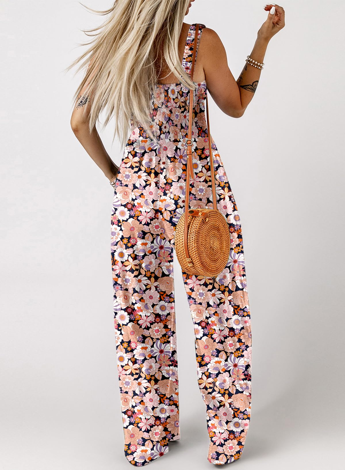 Dokotoo Womens Overalls Black Jumpsuits for Women Casual Loose Fit Solid Color Wide Leg One Piece Sleeveless Jumpsuit Printed Long Pant Rompers with Pockets Medium