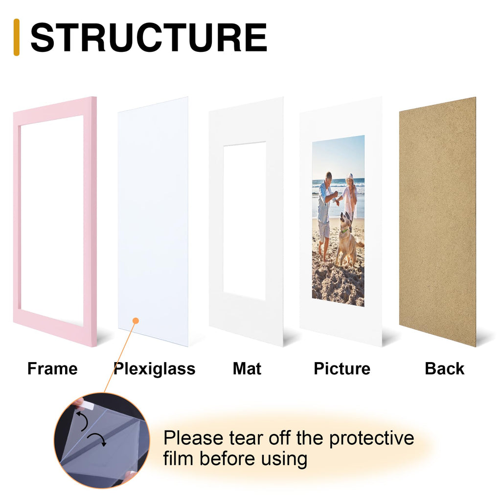 decorUhome 5x7 Picture Frame, Display Pictures 4x6 with Mat or 5x7 without Mat, Wall & Tabletop Display Photo Frame, Pink, 1 Pack