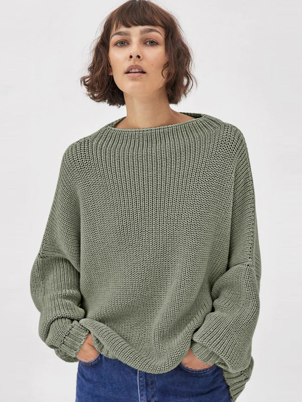 Women’s Trendy Sweaters to Wear with Leggings Causal Mock Neck Batwing Sleeve Fall Cute Oversized Knit Tops