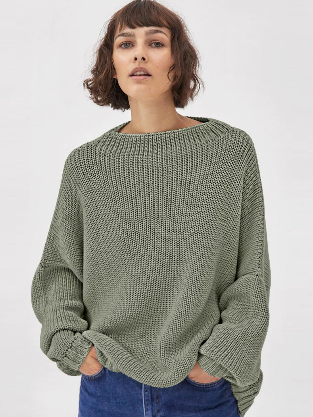 Women’s Trendy Sweaters to Wear with Leggings Causal Mock Neck Batwing Sleeve Fall Cute Oversized Knit Tops