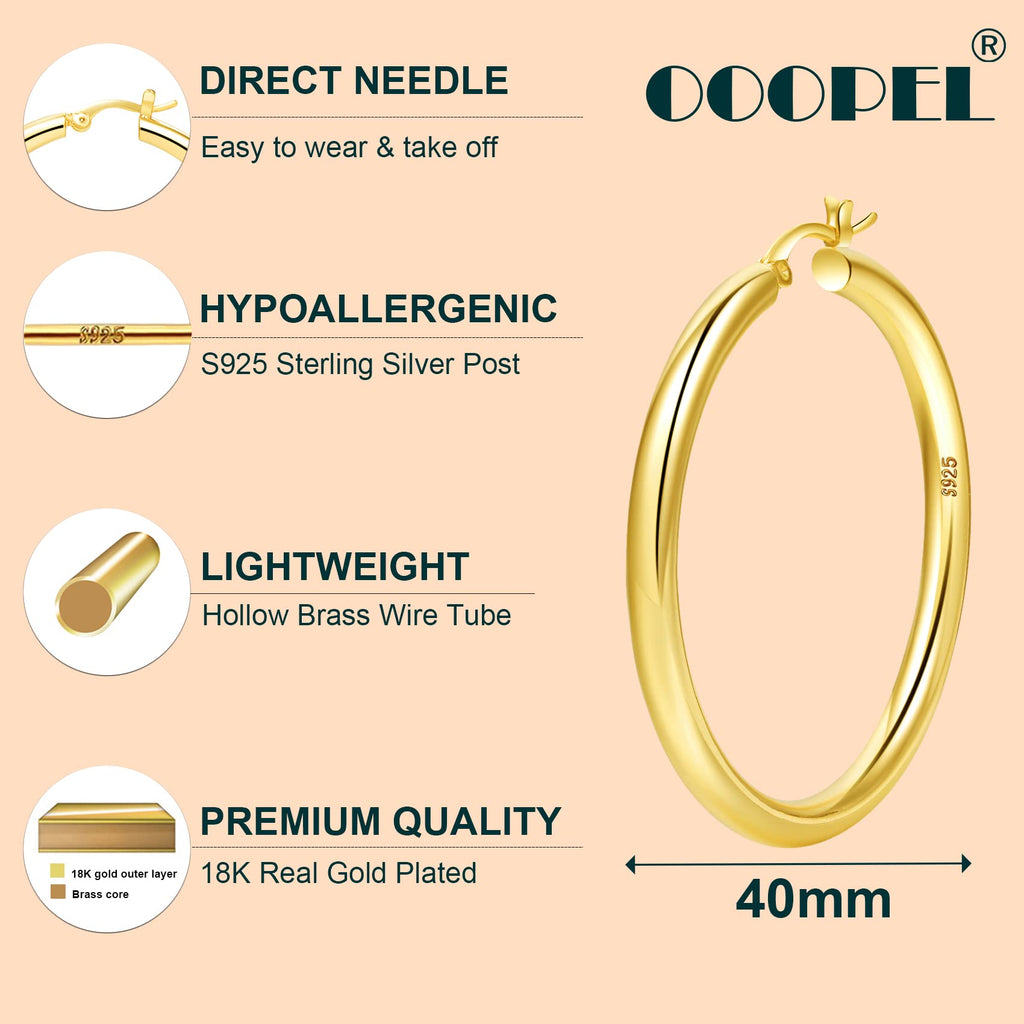 4mm Thick Gold Chunky Earrings Steling Silver Post Hoops Earrings For Women Hollow Tube Hoops Earrings Thick Golden Hoop Earrings Hypoallergenic Lightweight Gold Hoop Large Earrings 20/30/40/50/60MM