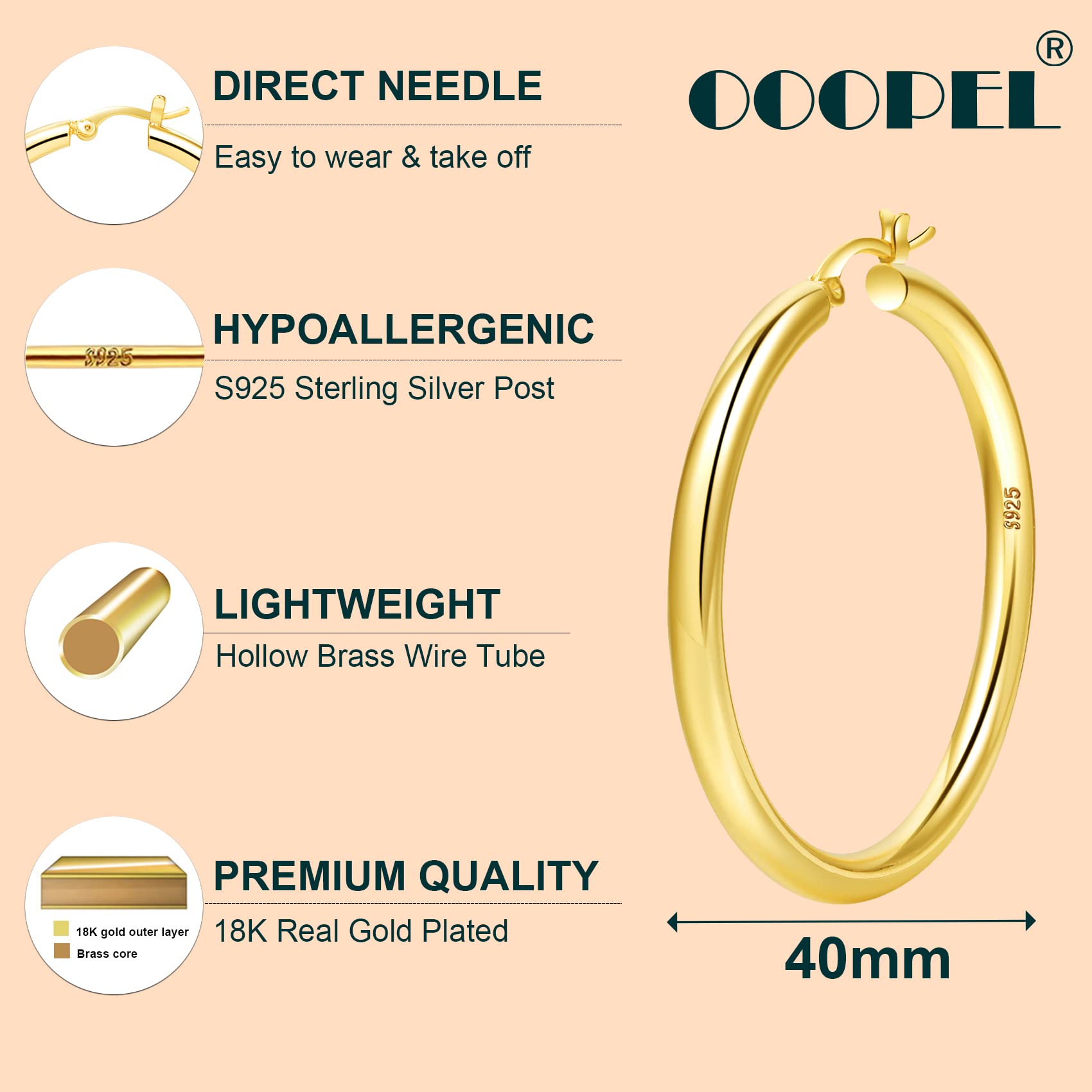 4mm Thick Gold Chunky Earrings Steling Silver Post Hoops Earrings For Women Hollow Tube Hoops Earrings Thick Golden Hoop Earrings Hypoallergenic Lightweight Gold Hoop Large Earrings 20/30/40/50/60MM