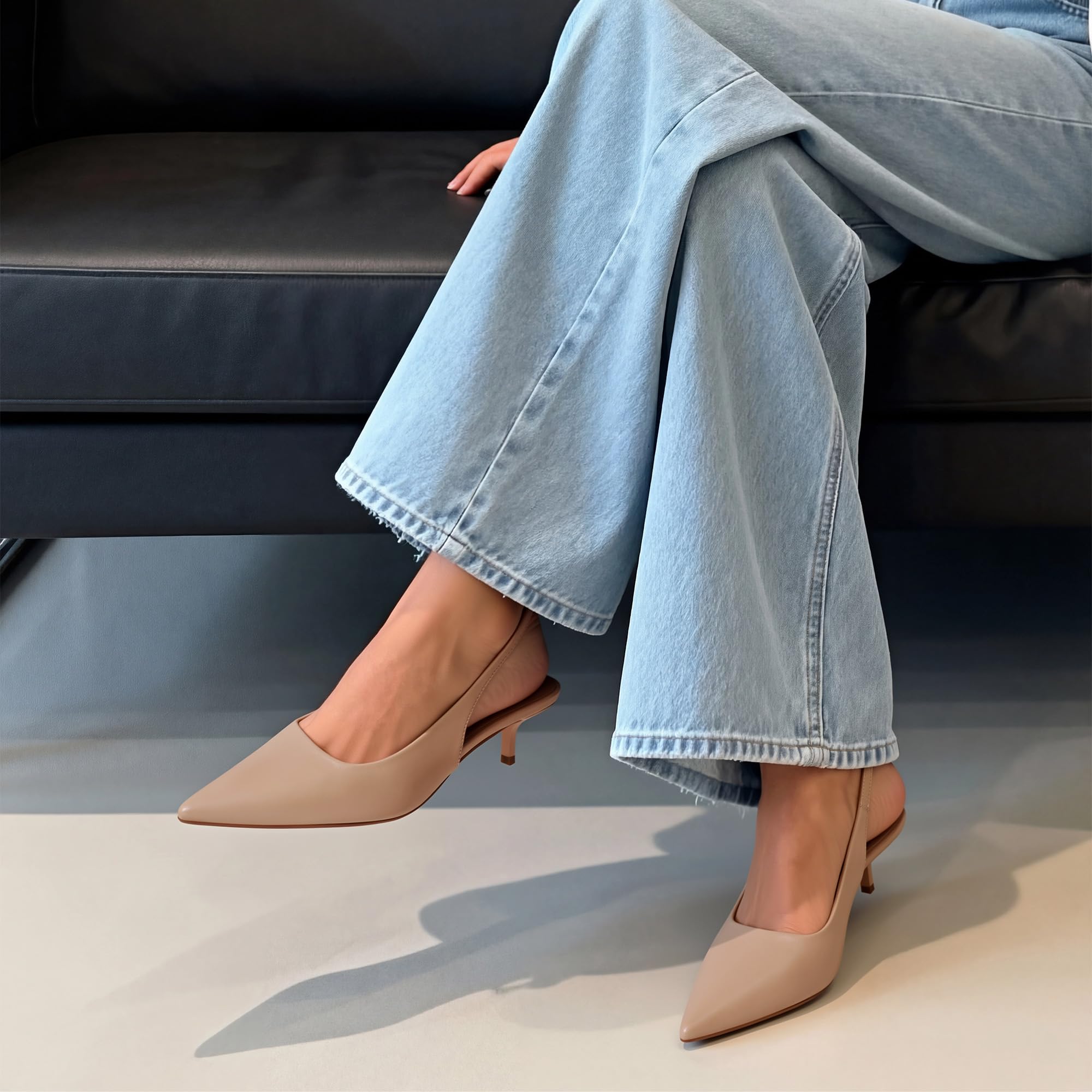 DREAM PAIRS Women's Kitten Heels Slingback Low Closed Toe Comfortable Pumps Pointed Toe Wedding Party Elegant Dress Shoes,Size 8,Nude,SDPU25093W
