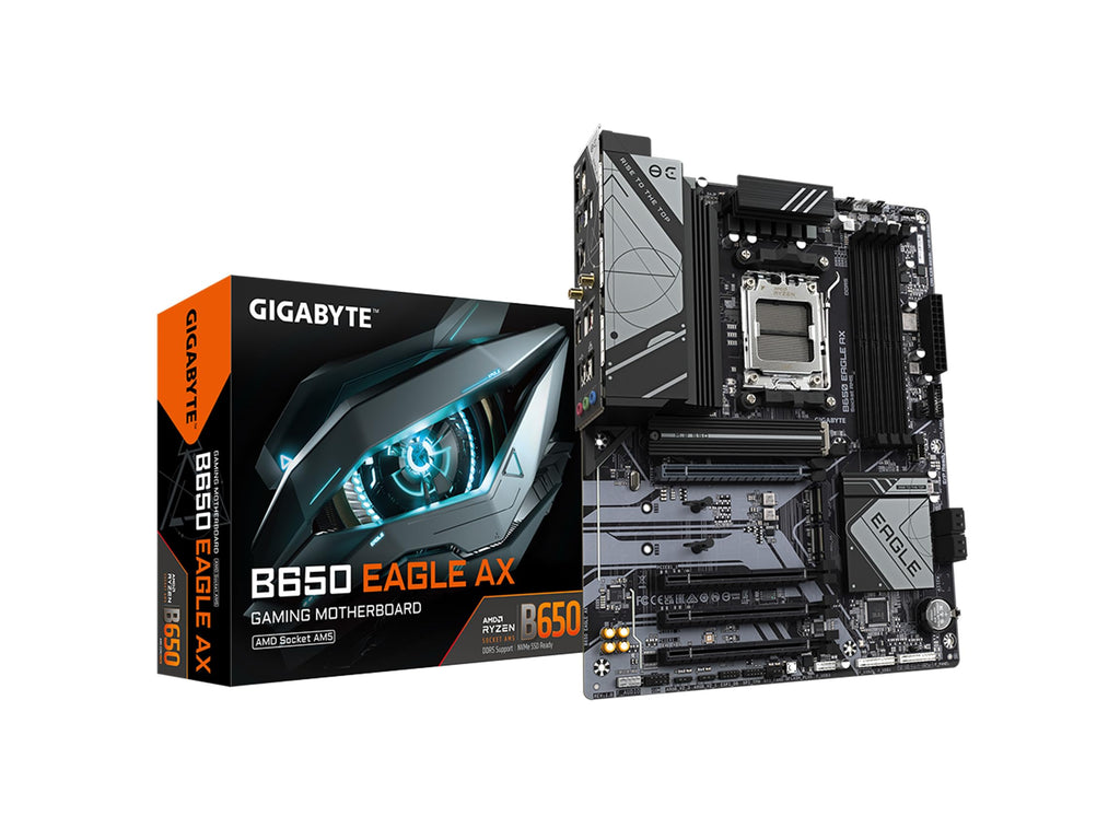 GIGABYTE B650 Eagle AX AM5 LGA 1718 AMD B650 ATX Motherboard, DDR5, Triple M.2 (1x PCIe 5.0 M.2 + 2X PCIe 4.0 M.2), USB 3.2 Gen2x2 Type-C, AMD Wi-Fi 6E, Realtek GbE LAN