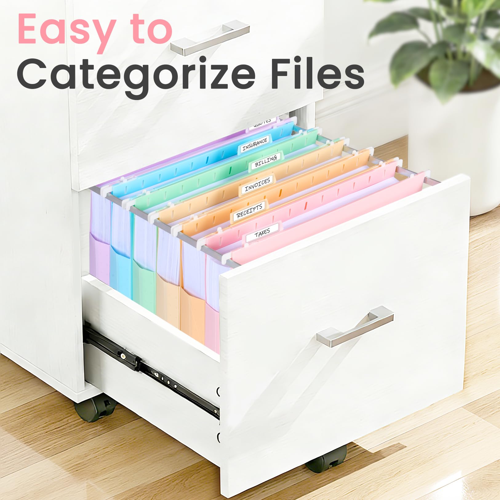 Sooez Extra Capacity Plastic Hanging File Folders, 12 Count Expanding File Folders Letter Size with 2" Expansion, File Organizer with 1/6-Cut Adjustable Tab for File Cabinet, Drawer, Pastels Colors