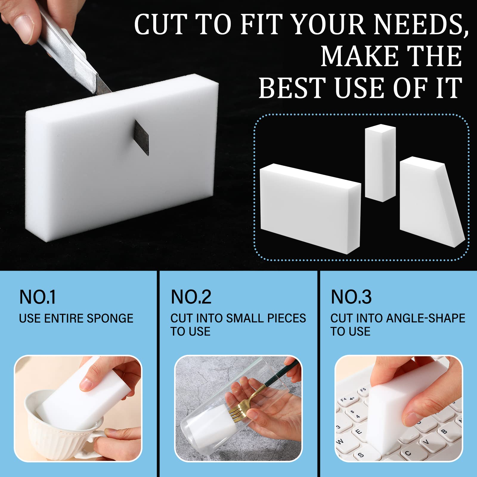 500 Pcs Magic Sponge Eraser Bulk Foam Sponge Cleaning Pads Multi Surface Household Cleaning Kitchen Dish Sponges Non Scratch Scrub Sponge Pads for Sink Bathtub Floor Bathroom Wall Cleaner