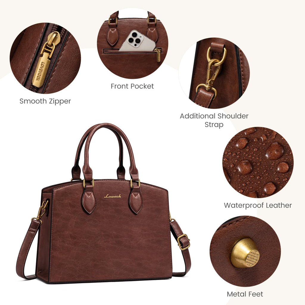 LOVEVOOK Purse Handbag for Women, Vintage Tote Shoulder Bag Trendy, PU Leather Satchel Bag, Medium Ladies Hand