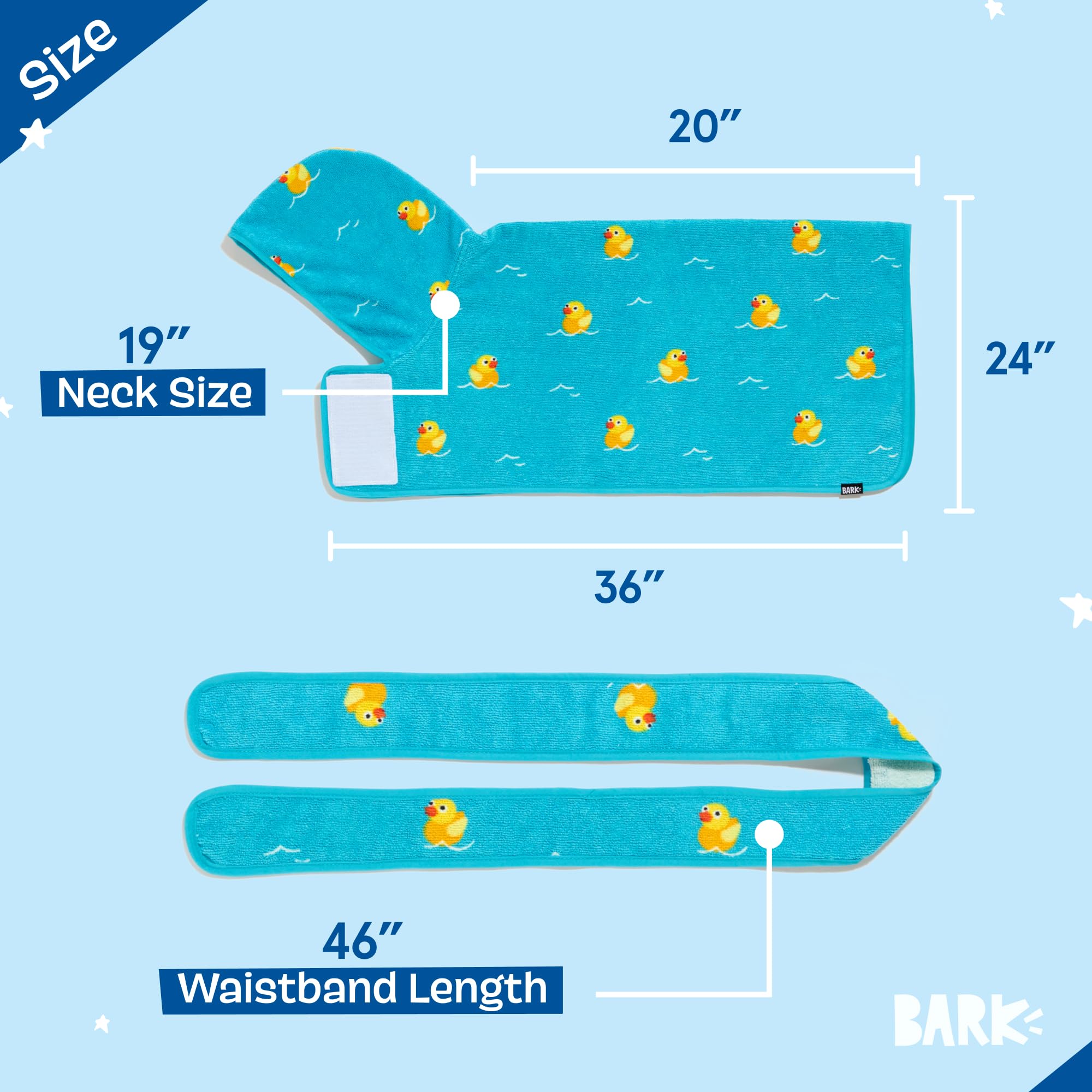 Barkbox Dog Bathrobe Fast Drying with Hook and Loop Closure & Wrap Tie Snuggle, Cute Dogs Clothes, Easy to Clean, Machine Washable, Dog Coats and Tumble Dry Low - Rubber Duck, Medium
