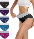 wirarpa Women's Cotton Underwear High Waist Stretch Briefs Soft Underpants Ladies Full Coverage Panties 5 Pack Multicolor Large