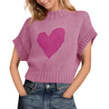 Saodimallsu Womens Cap Sleeve Cropped Sweater Mock Neck Cute Heart Loose Valentine Knit Tank Tops Pink