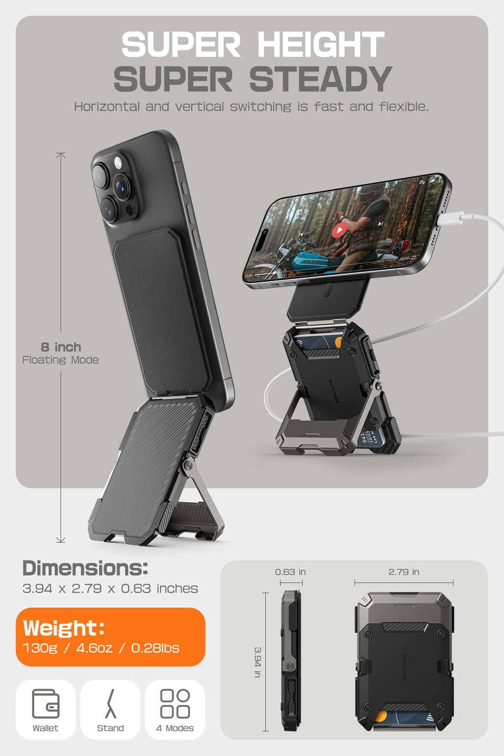 SUPCASE for MagSafe Wallet with Stand, Magnetic Wallet for Men, [Hold 5 Cards] [Adjustable Stand] [RFID Blocking] Phone Credit Card Holder Tripod for iPhone 17/16/15/14/13/12 Series, Black