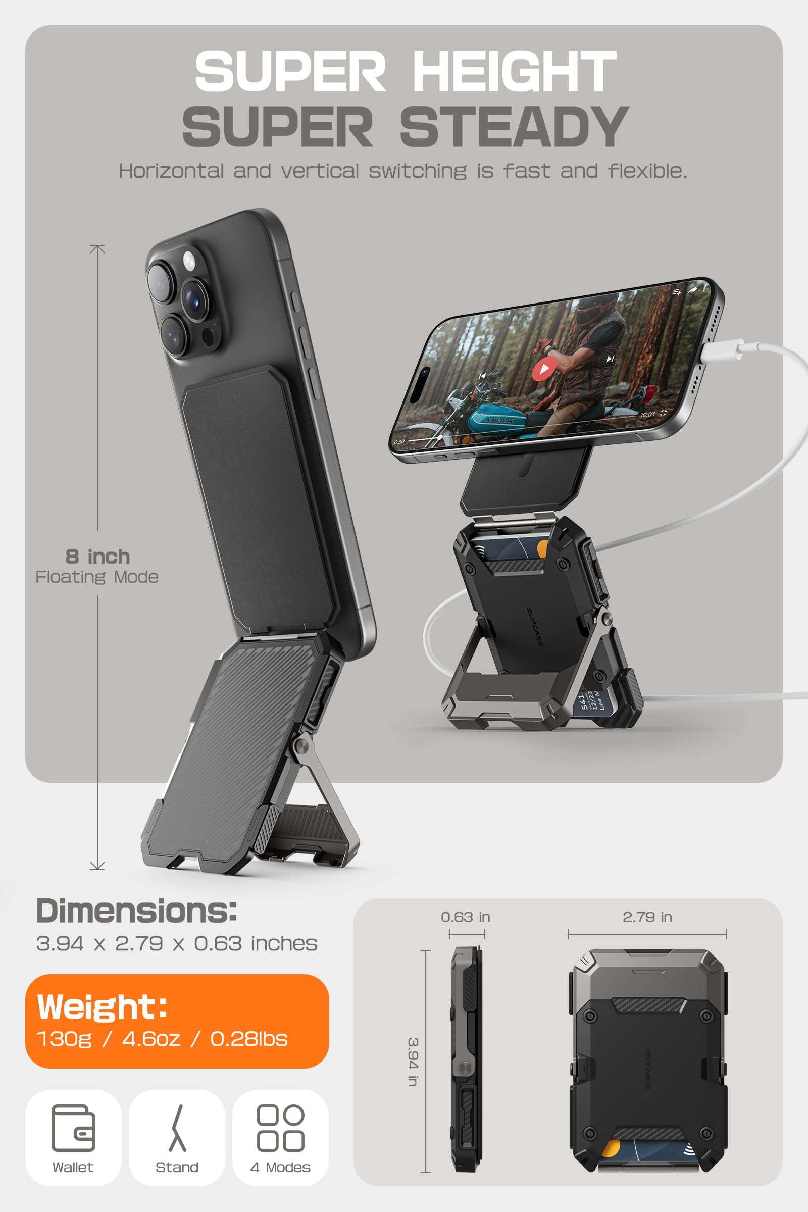 SUPCASE for MagSafe Wallet with Stand, Magnetic Wallet for Men, [Hold 5 Cards] [Adjustable Stand] [RFID Blocking] Phone Credit Card Holder Tripod for iPhone 17/16/15/14/13/12 Series, Black
