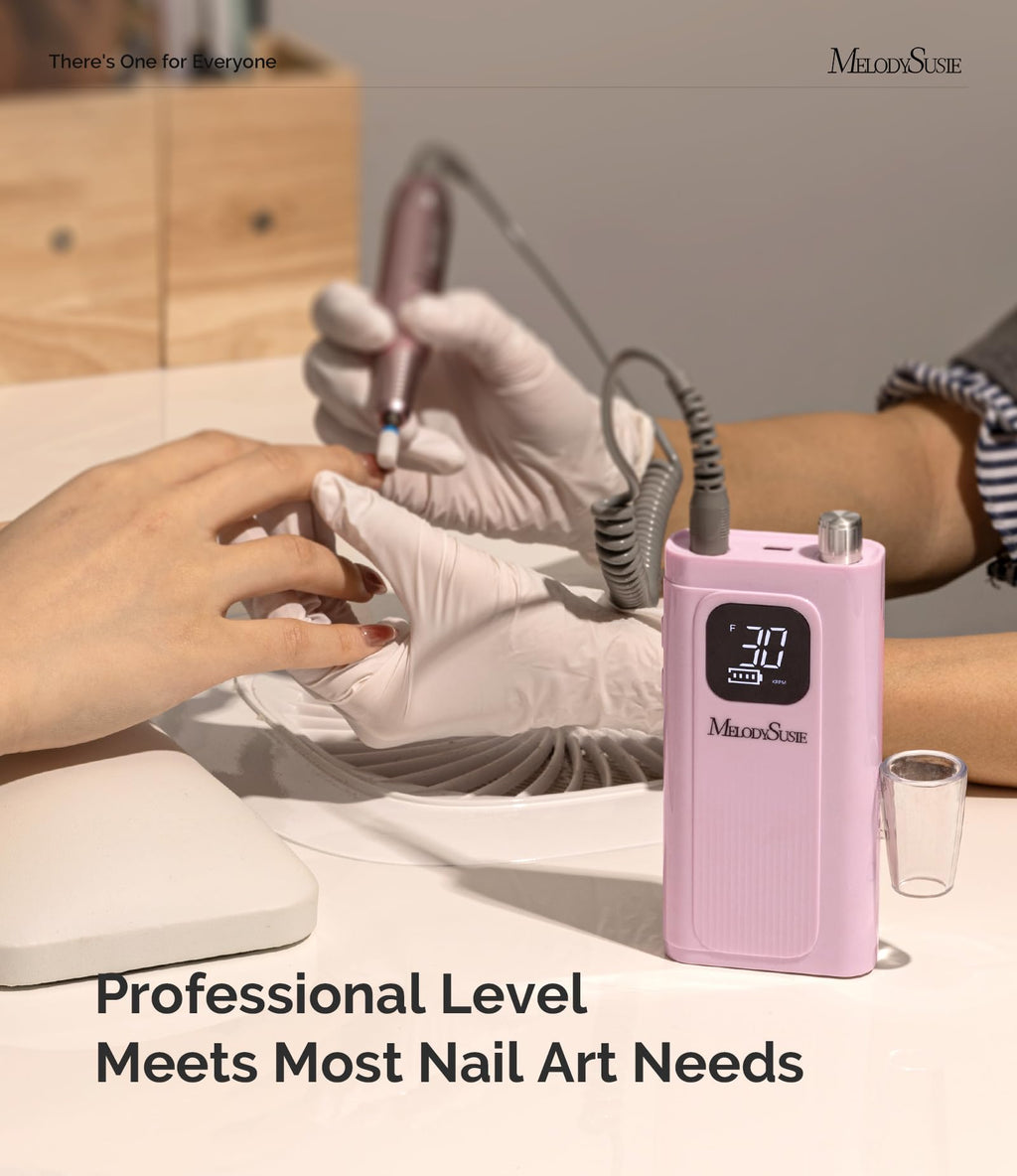 MelodySusie Entry-Level Clip-On Cordless Essential Nail Drill, SC300F 30000RPM E-File with LCD Display for All Manicure Shaping & Gel Removal, Ideal for Training, Nail Art Practice & Home Use, Pink