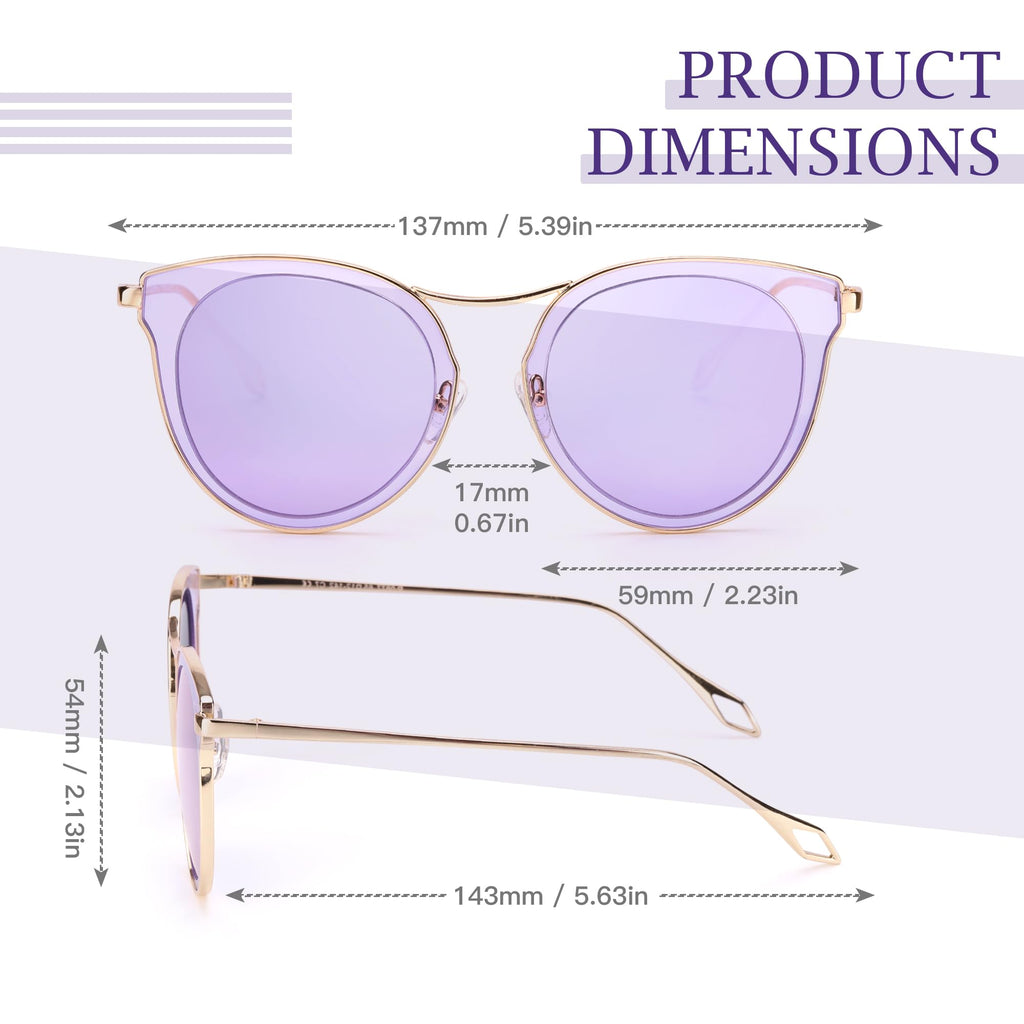 SIPHEW Womens Oversized Cat Eye Mirrored Sunglasses Polarized - Trendy Large Fashion Shades with UV400 Protection for Women