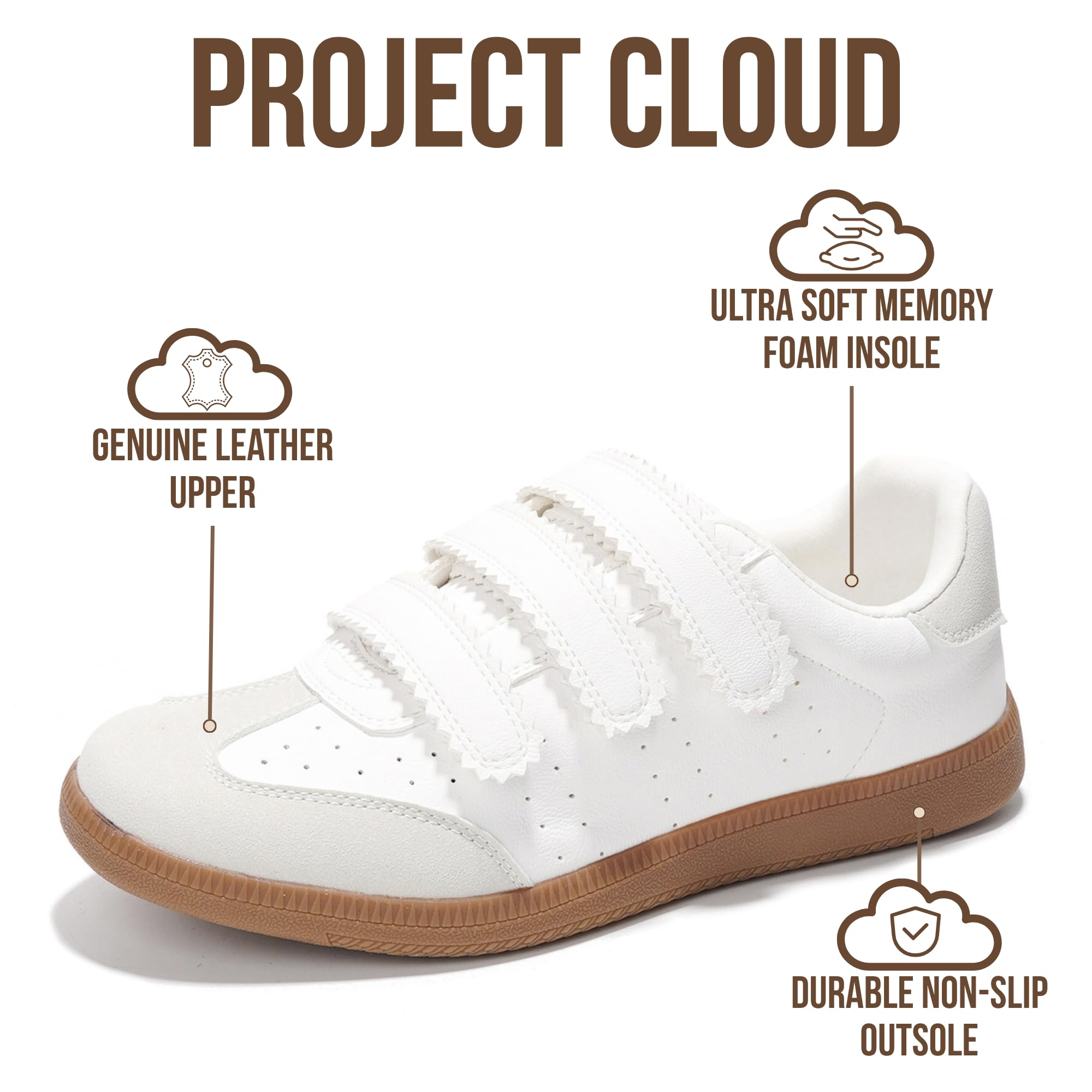 Project Cloud Sneakers for Women – Stylish & Comfortable Women's Fashion Sneakers with Memory Foam Insole – Lightweight Vegan Leather Womens Shoes – Fashion Shoes for Women (Ysabelle,Whit,8) White