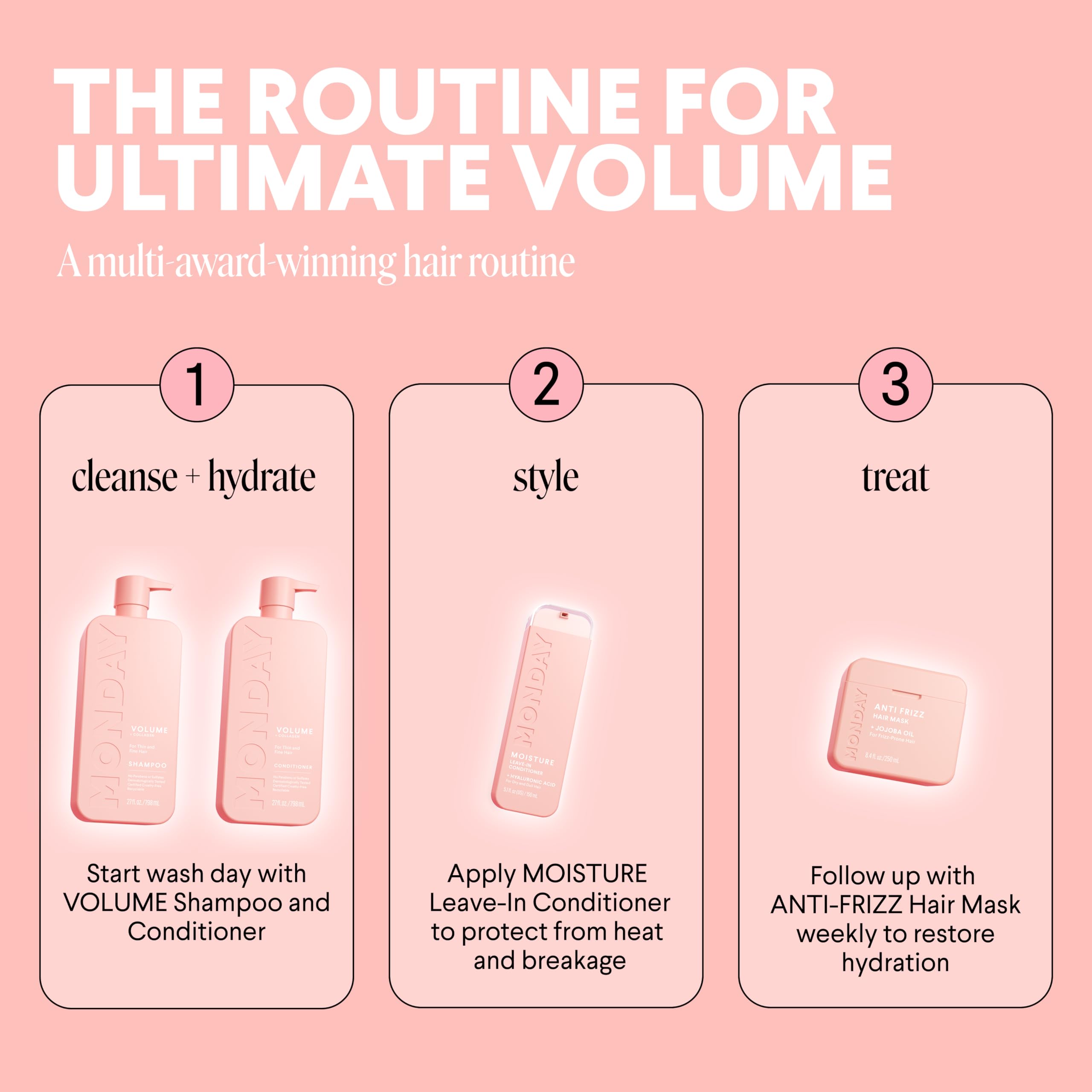 MONDAY HAIRCARE Volume Shampoo + Conditioner Set (2 Count) 27 oz. For Thin, Fine, and Oily Hair Made with Coconut Oil, Ginger Extract, and Vitamin E 100% Recyclable Bottle