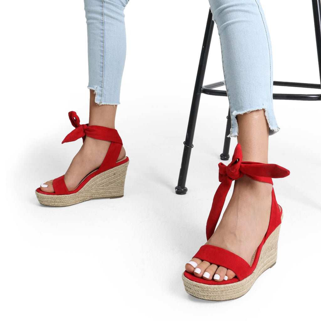 DREAM PAIRS Womens Open Toe Espadrilles Wedges Tie Lace Up Cute Ankle Strap Platform Sandals Dressy Shoes,Size 11,Red,SDPW2301W