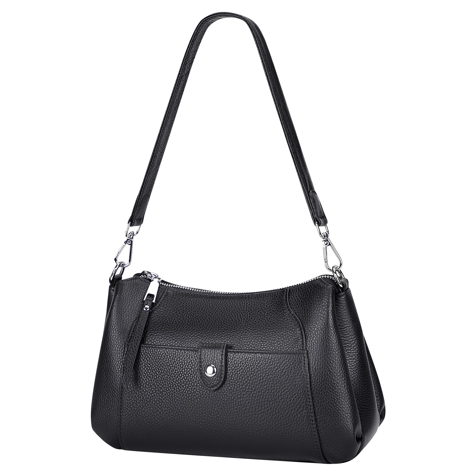 Over Earth Genuine Leather Small Hobo Crossbody Bags for Women Shoulder Purses and Handbags(O189E Black)