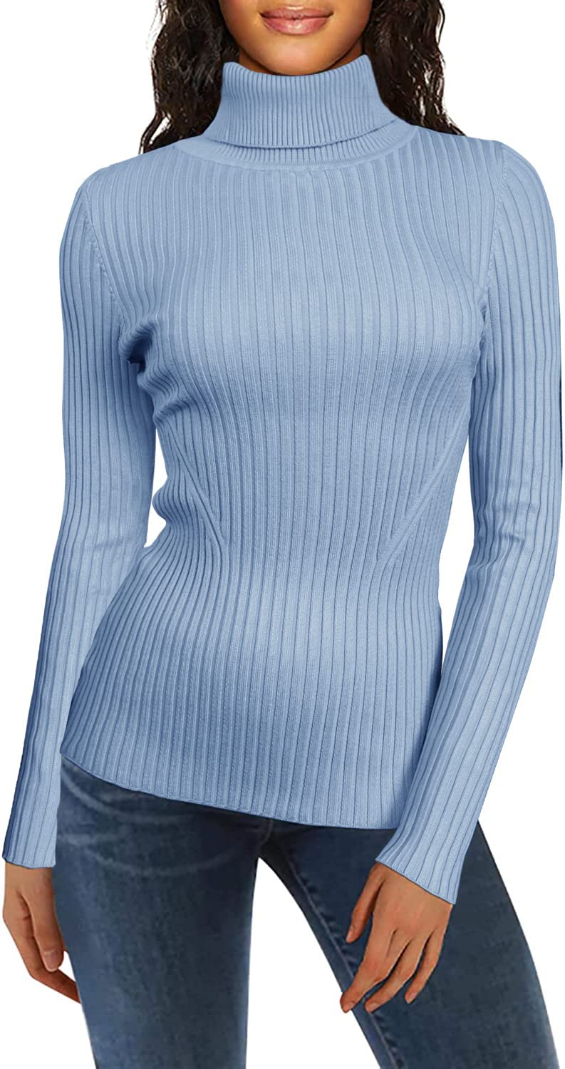 v28 Women Stretchable Korea Turtleneck Knit Long Sleeve Slim Sweater (M, Babyblue)