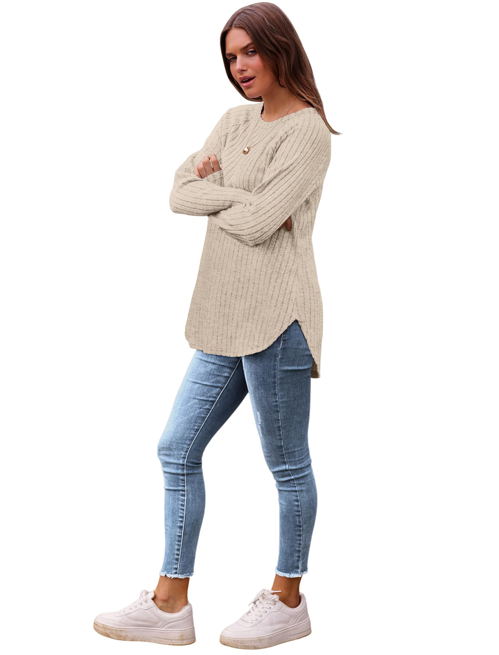 Saloogoe Womens Fall Fashion 2025 Tunic Shirts for Women Dressy Casual Long Sleeve Top Trendy Outfits Fall Must Haves Cream M