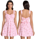 KUTUMAI Cute Bow Tie Mini Dress Lace Floral Corset Short Graduation Dresses for Women 2026 Summer PinkFloral XS
