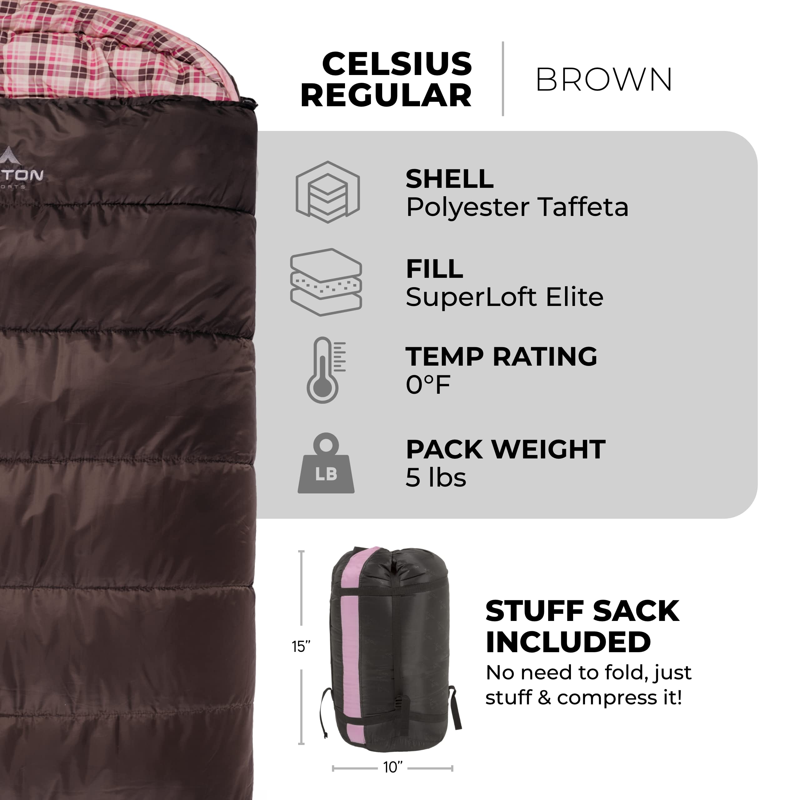 Teton Celsius Regular, 0 Degree Sleeping Bag, All Weather Bag for Adults and Kids Camping Made Easy and Warm Compression Sack Included