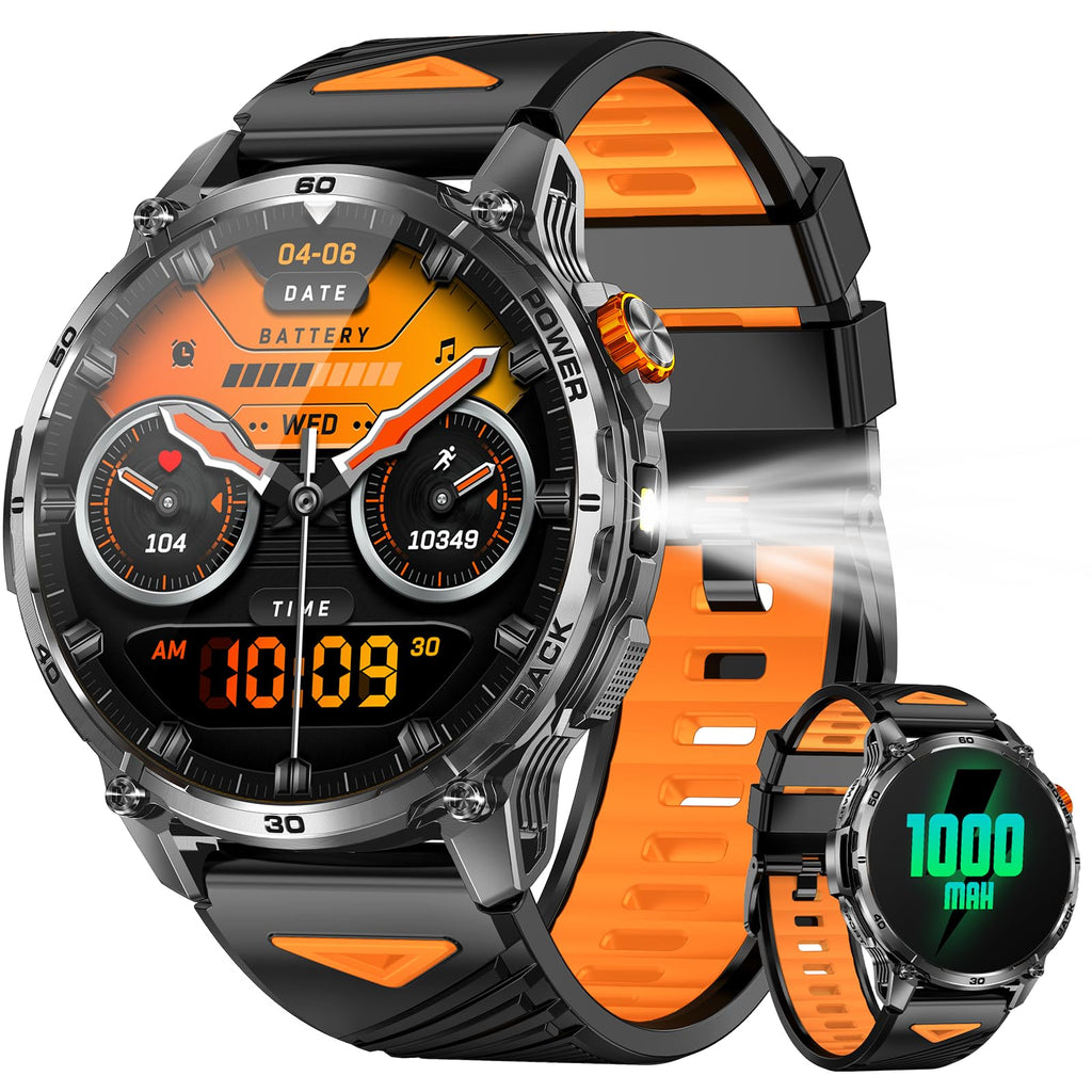 PODOEIL Military Smart Watches for Men,1000mAh/1.7" HD Large Screen Smartwatch, Led Flashlight, Answer/Make Calls,Waterproof,Heart Rate/Sleep Monitor/110+ Sport Modes Fitness Watch for Android/iPhone