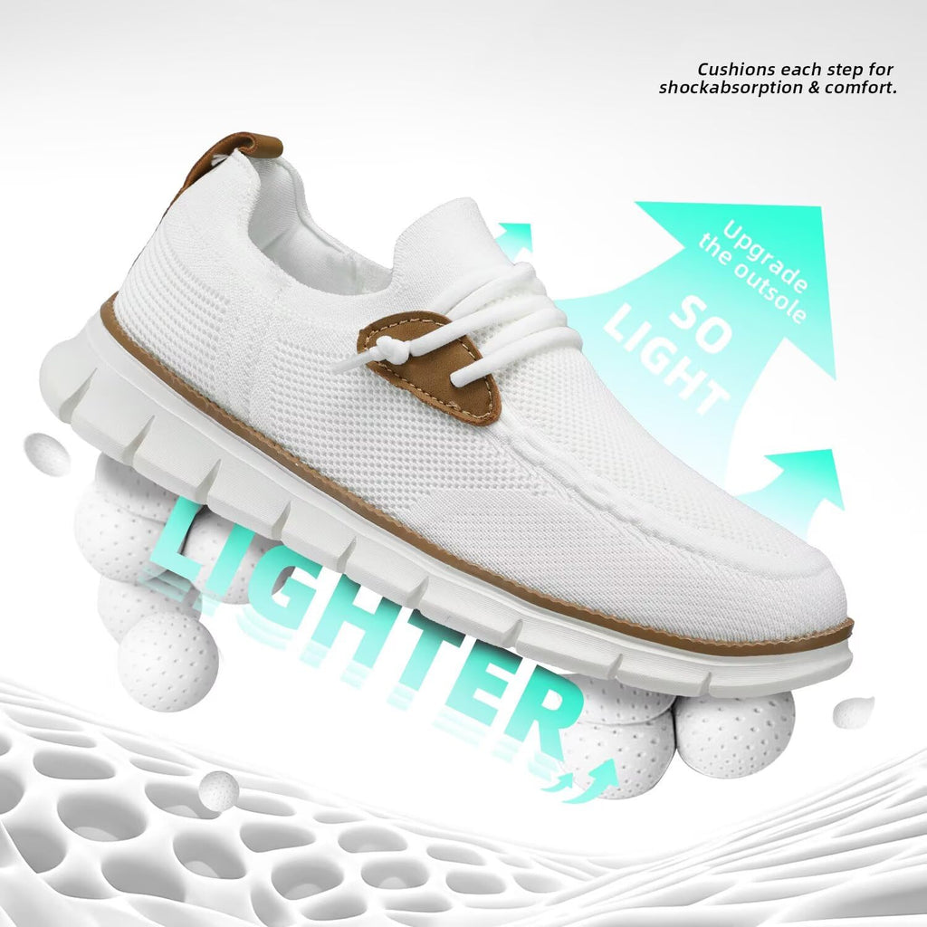 Mens Casual Loafers Shoes Slip On Fashion Walking Dress Sneakers Business Oxfords Work Lightweight Soft Sole Zapatos All/White
