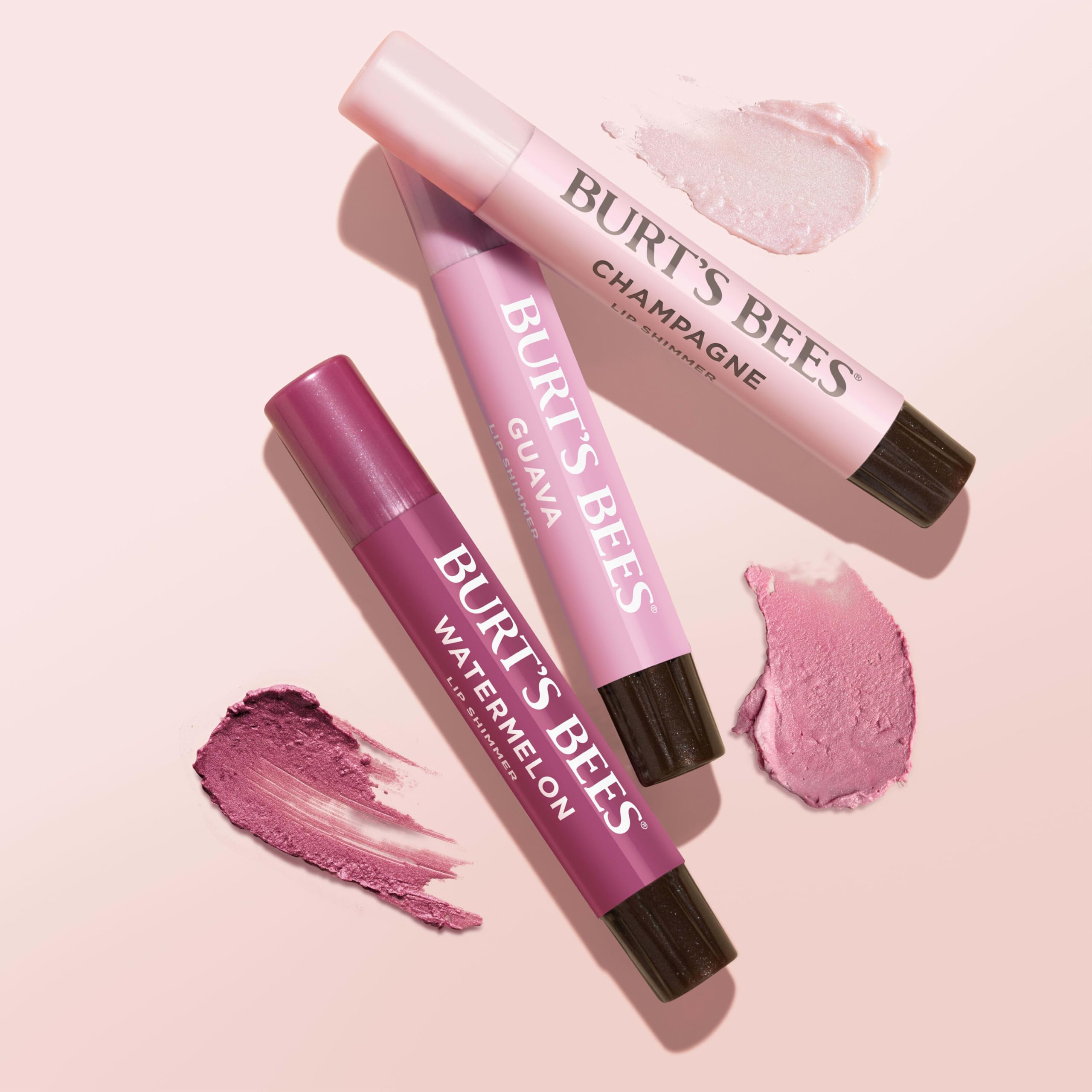 Burt's Bees Lip Shimmer Pink Collection for Valentine's Day Gifts, Tinted Lip Balm Stick, Moisturizing for All Day Hydration with Natural Glowy Pigmented Finish & Buildable Color, Value Pack, 3 Tubes