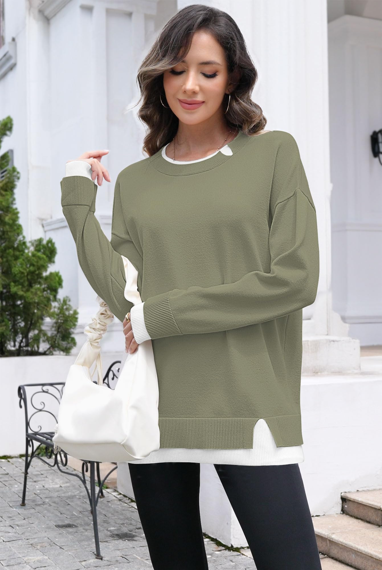 Disamer Womens Sweaters Fall Clothes Fashion 2026 Cowboy Chic Knit Cozy Sweater School Teacher Outfits Long Sleeve Pullover,Pure Green,Large