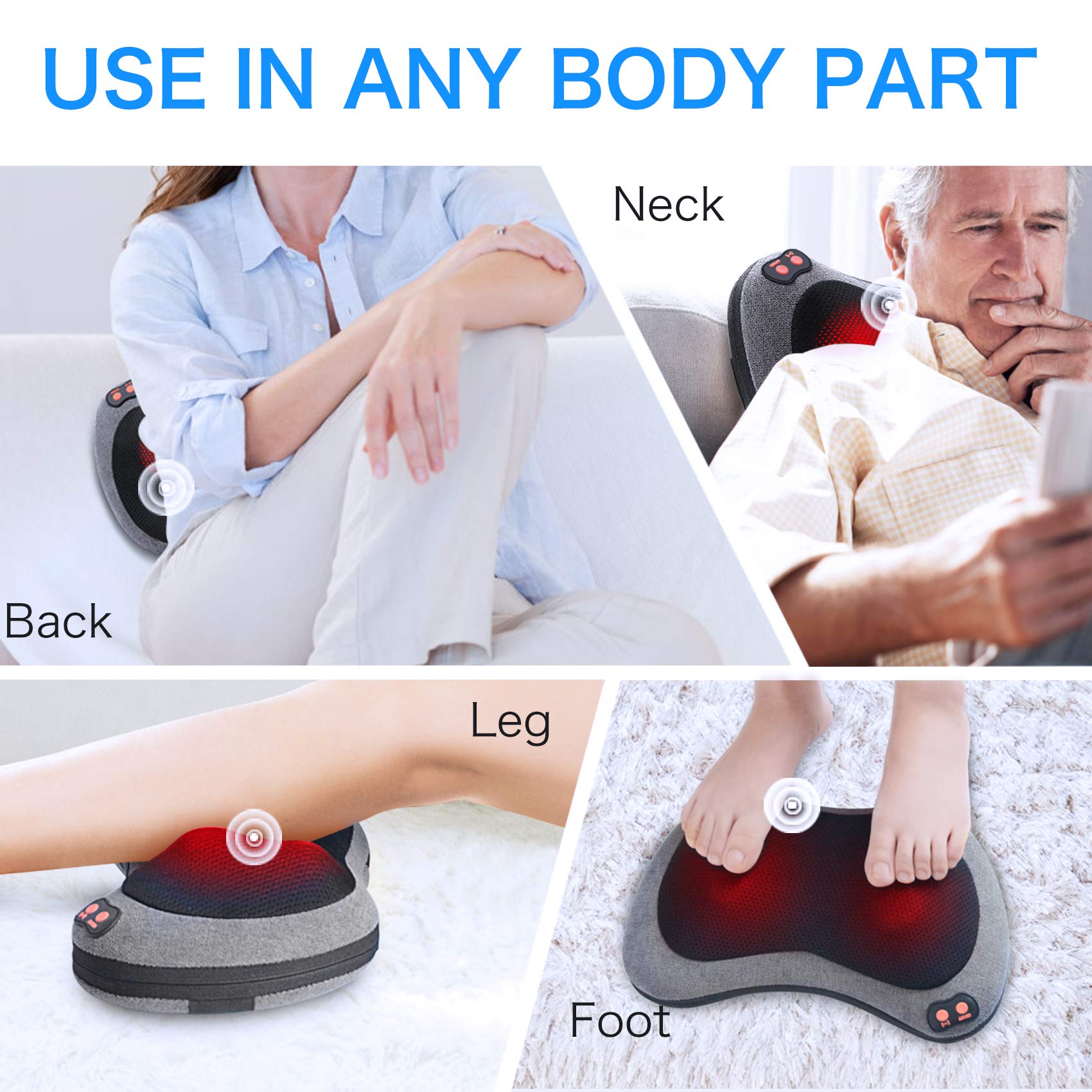 Papillon Shiatsu Back Massager with Heat, Deep Tissue Massage Pillow for Neck,Shoulder,Foot & Lower Back Pain Relief,Electric Kneading Massager for Home, Office, Car-Gifts for Mom, Dad, Men, Women