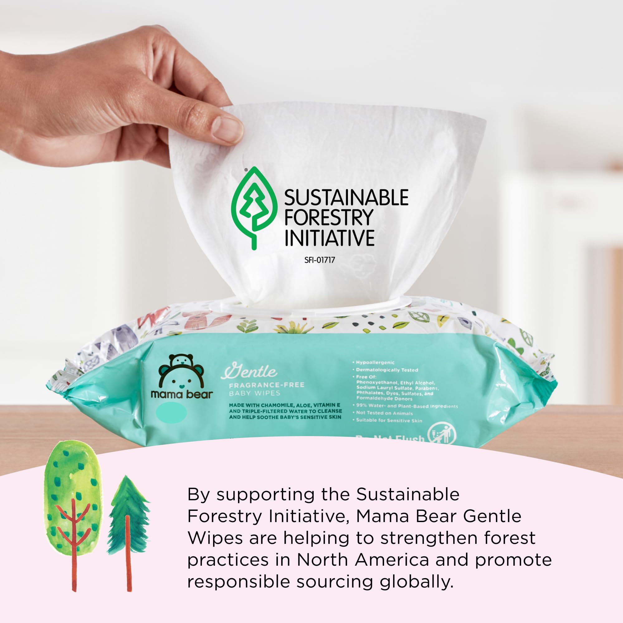Amazon Brand - Mama Bear Gentle Formulated without Fragrance Baby Wipes, Hypoallergenic, Sensitive Skin, Unscented, 800 Count (8 Packs of 100)
