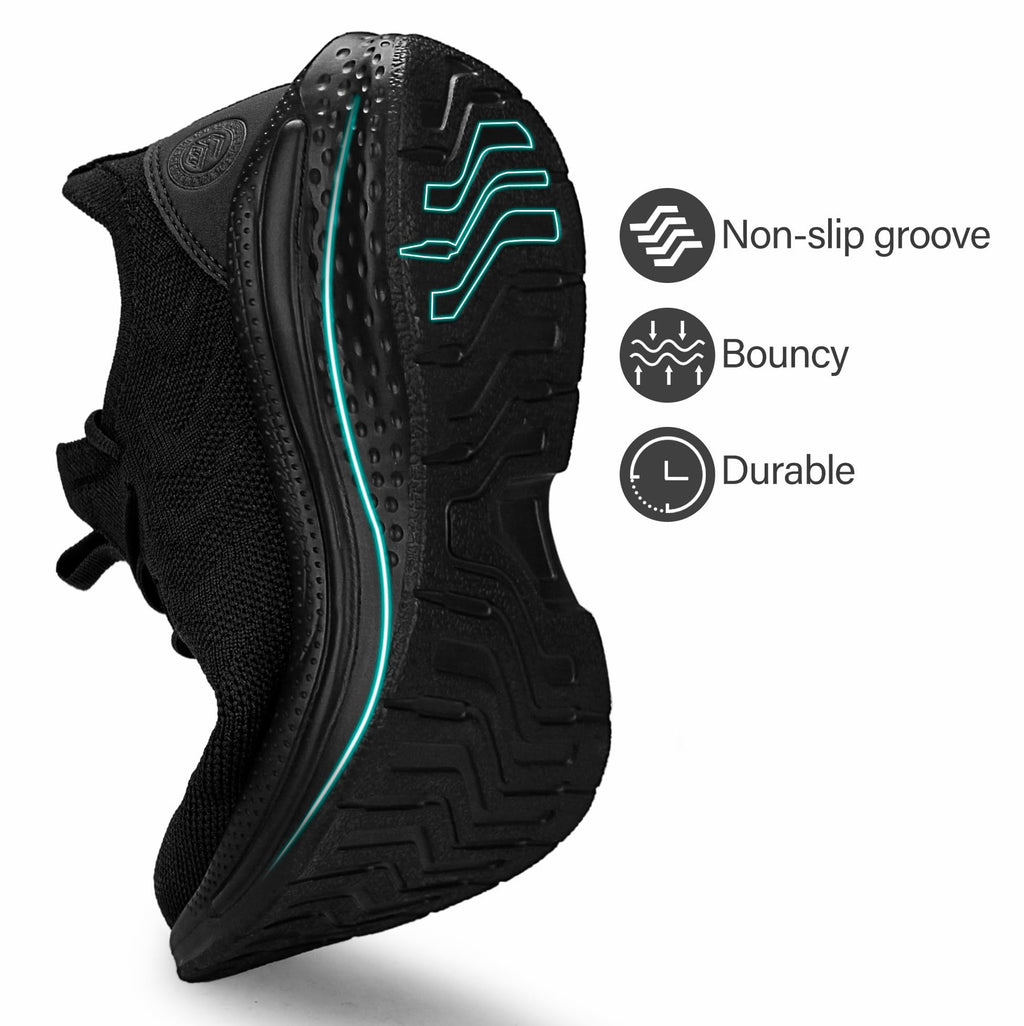 Pujcs Slip on Sneakers Mens Tennis Shoes Work Shoes Lightweight Walking Sneakers Running Shoes for Gym Sports Atheletic Workout All Black Size 9