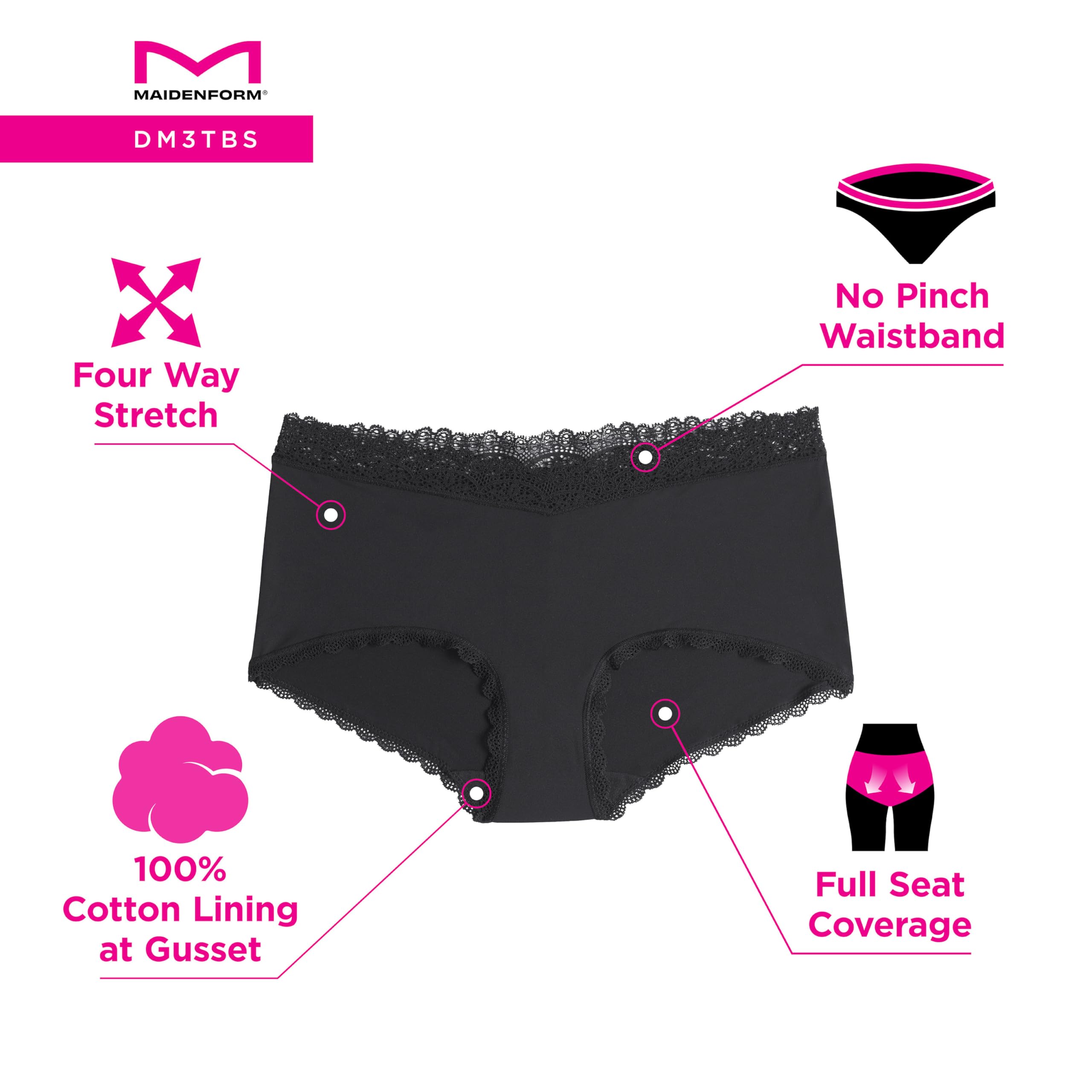 Maidenform Women's Microfiber Boyshort Underwear, Mid-Rise Boyshort Panties, 3-Pack