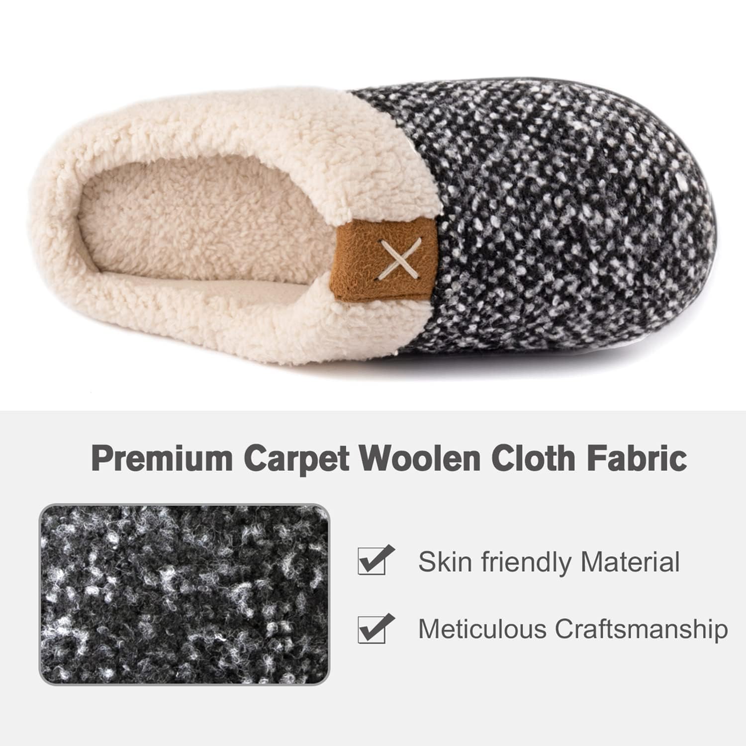 ULTRAIDEAS Women's Indoor Bedroom Slipper with Memory Foam, Gift for Women, Wool-Like House Shoe with Anti-Skid Rubber Sole for Ladies (9-10, Grey)