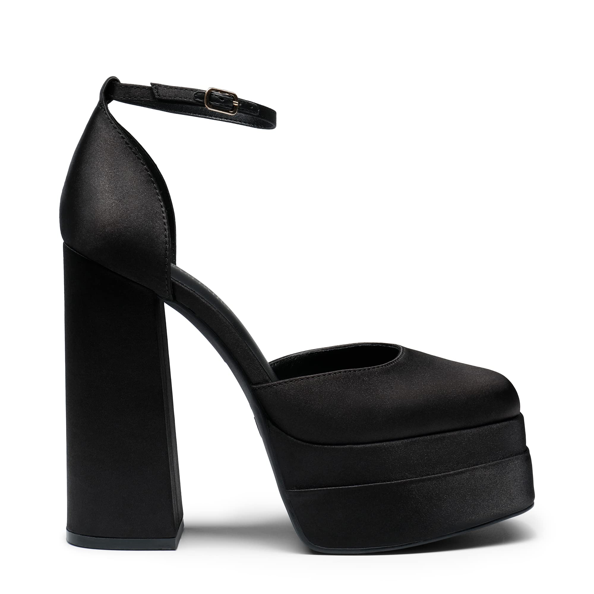 DREAM PAIRS Women’s High Chunky Platform Closed Toe Block Heels Square Toe Ankle Strap Dress Wedding Party Pumps Shoes Aurelia,Size 8,Black-Satin,SDPU2319W
