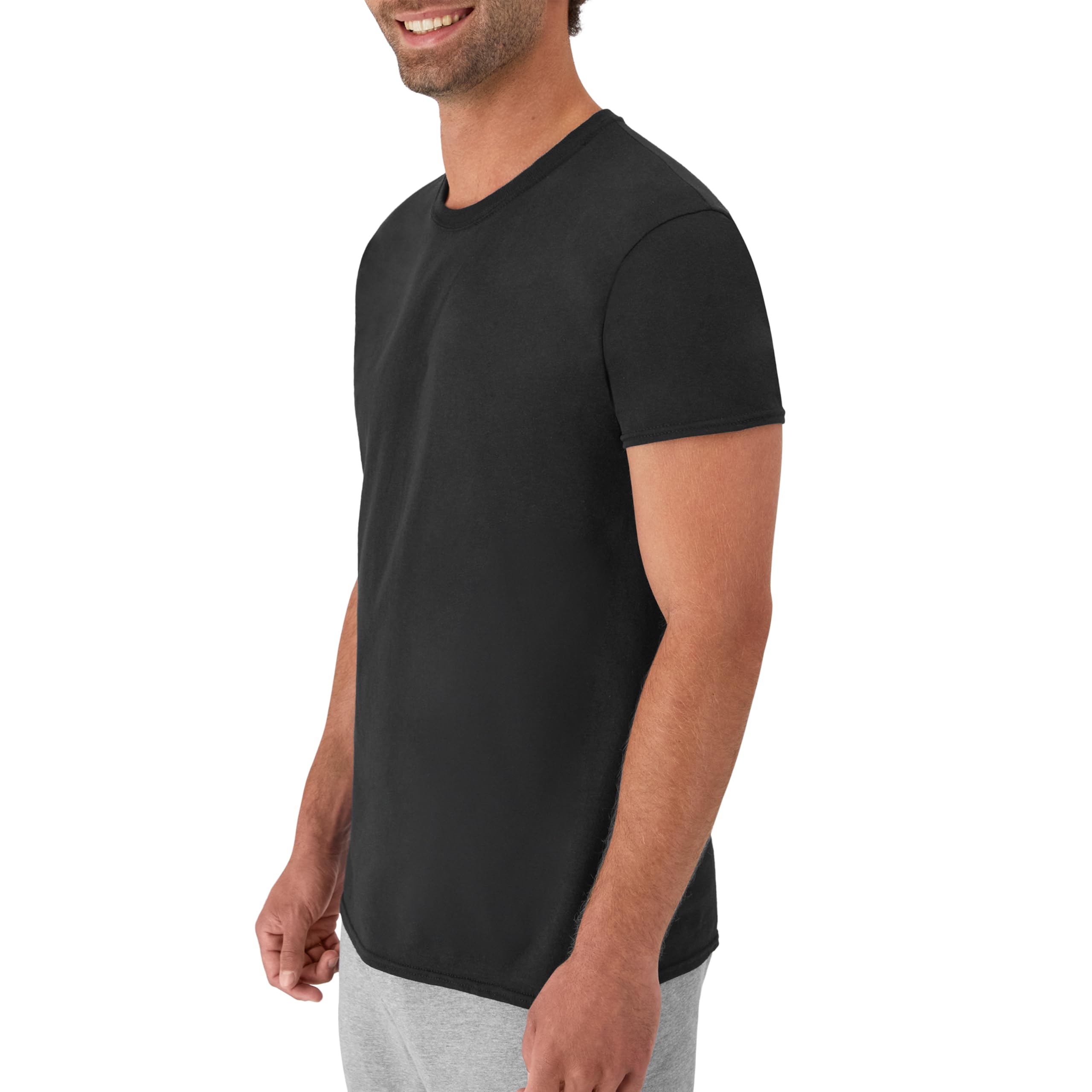 Hanes Mens Cotton, Moisture-wicking Crew Tee Undershirts, Multi-packs, Black/Grey/Blue Assorted - 6 Pack, Large US