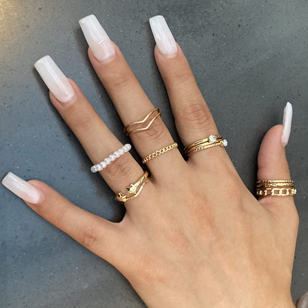 YEEZII 68 Pcs Gold Knuckle Rings Set for Women, Stackable Rings Boho Joint Finger Midi Ring Hollow Carved Crystal Stacking Rings Pack