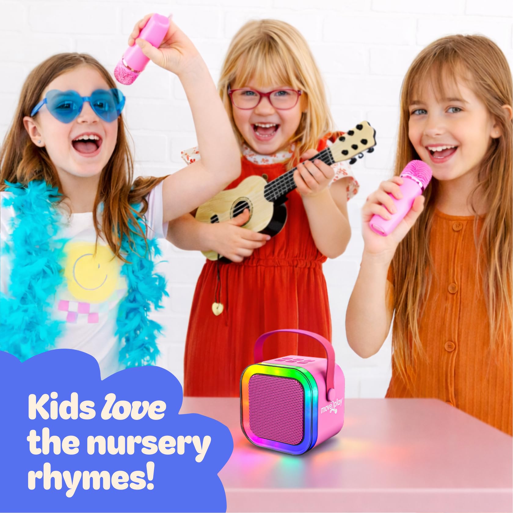 Move2Play, Karaoke Machine for Kids | Includes 20+ Kid Songs | 2 Microphones | Connect with Bluetooth | 3, 4, 5, 6, 7+ Year Old Gift | Toy for Girls, Boys, & Toddler | Birthday Present