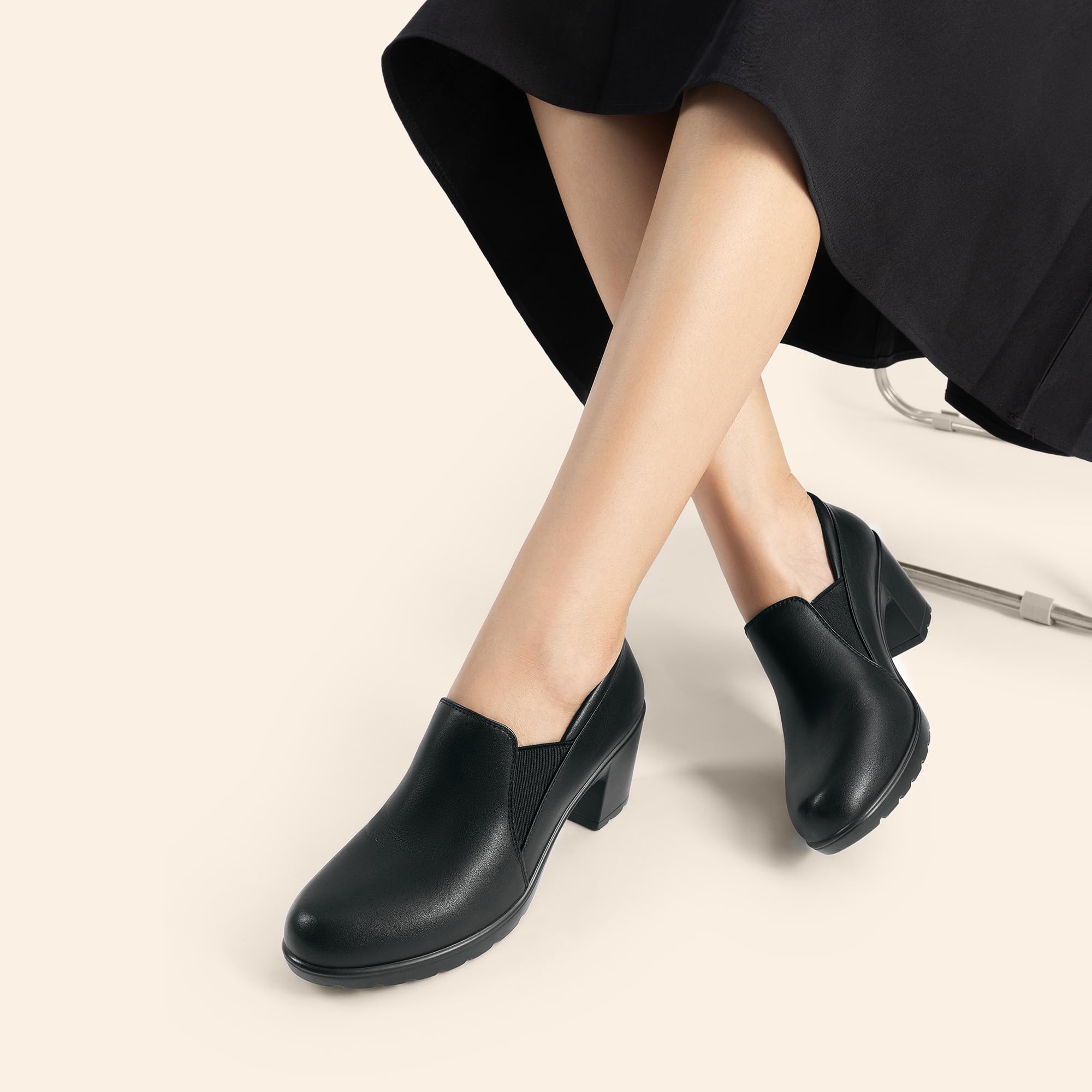 DREAM PAIRS Women's Low Chunky Block Heels Pumps Comfortable Slip-on Heeled Loafers Dress Work Shoes for Office Business LOLA,Size 8.5,Black,DPU214