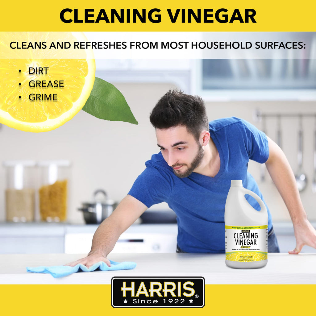 HARRIS Cleaning Vinegar All Purpose Household Multi-Surface Cleaner, 128oz (Lemon) with Easy Pour Funnel Included