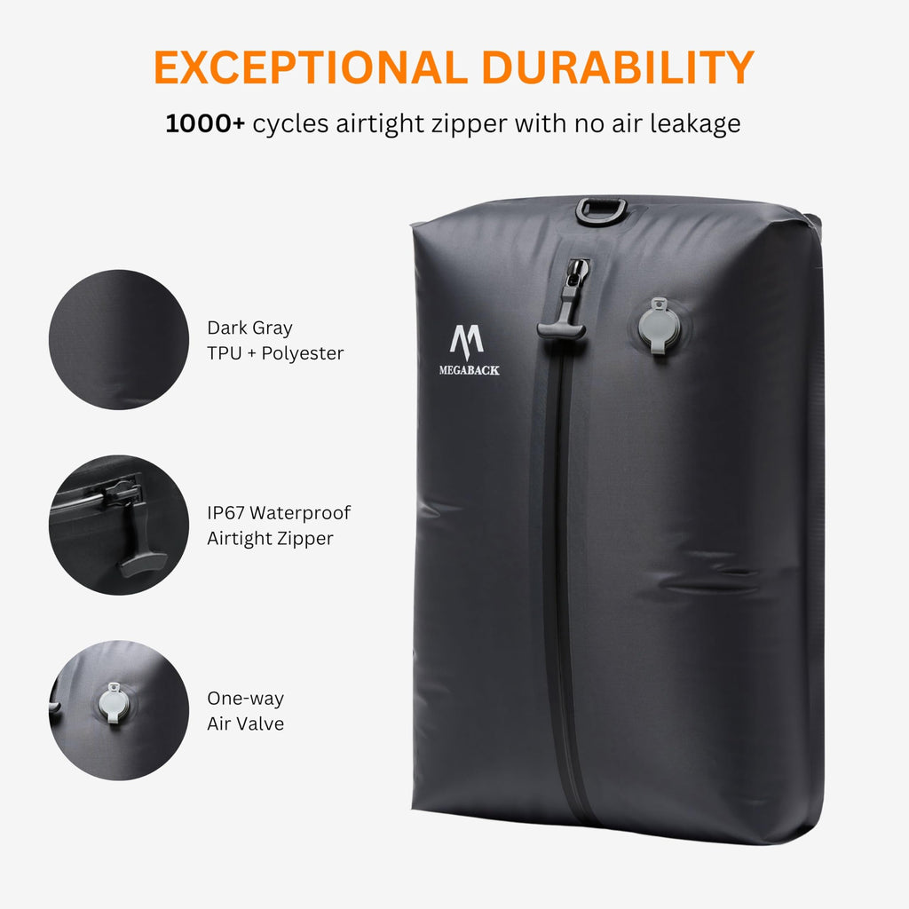Megaback Vacuum Bags for Travel, IP67 Reusable Vacuum Seal Bags for Clothing with Electric Pump, Vacuum Seal Packing cube for Suitcases, Backpack & Travel (1PC+Pump)