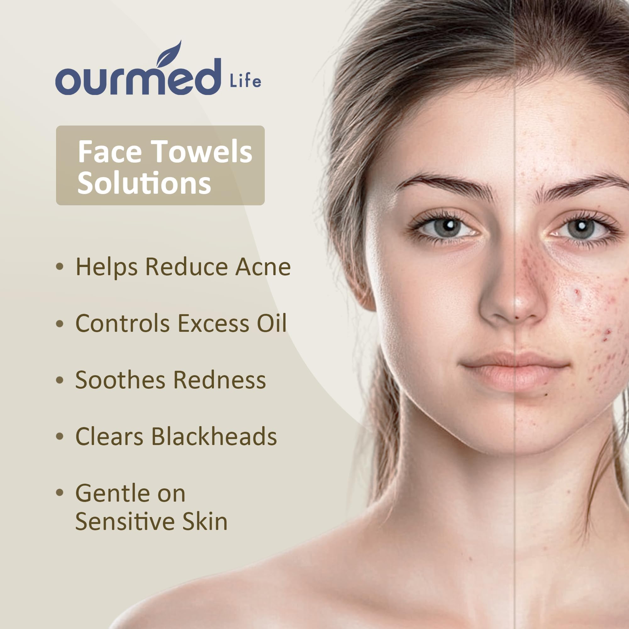 Ourmed Life Face Towels, Disposable Biodegradable Facial Towels for Sensitive Skin, Lint- free Face Wipes for Washing Face, Skincare and Makeup Remover, Dry Wipes, 10"×12" Extra Large, 50 Count